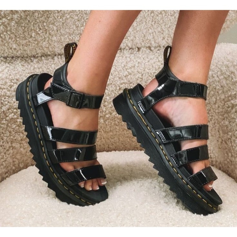 Dr. Martens Blaire 3 Strap Women's Sandals Black Patent Leather Size US 9